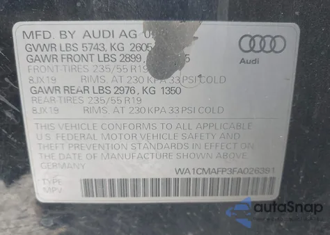 2015 Audi Q5 3.0 Tdi Premium Plus z USA, uszkodzony, nr VIN WA1CMAFP3FA026391